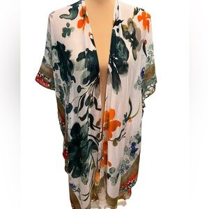 JANICE APPAREL Women’s One Size Open Kimono Lightweight Caftan Watercolor Floral